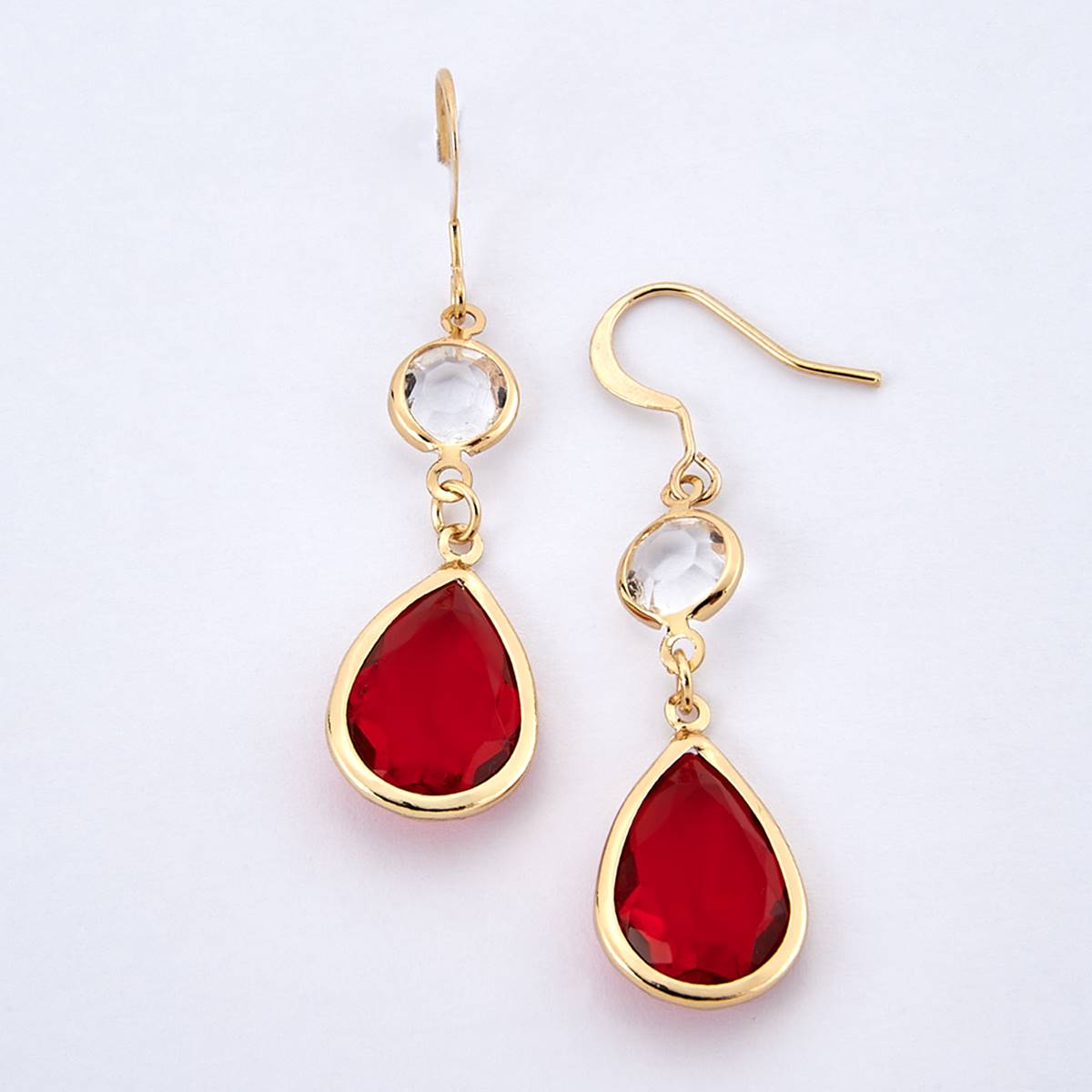 Ashley Cooper(tm) Gold Tone & Red Double Drop Bead Earrings