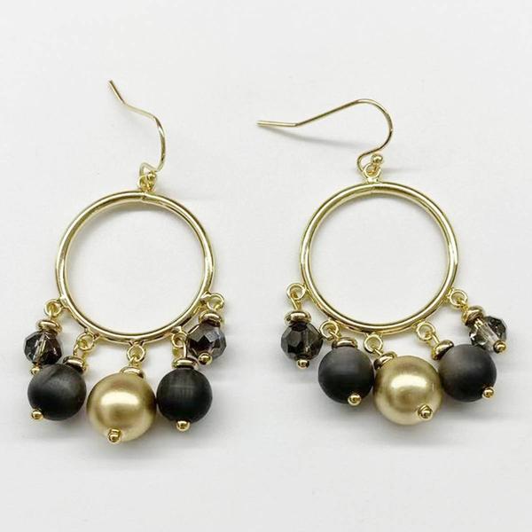 Ashley Cooper(tm) Black & Gold Beaded Hoop Drop Earrings