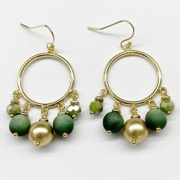 Ashley Cooper(tm) Green & Gold Beaded Hoop Drop Earrings