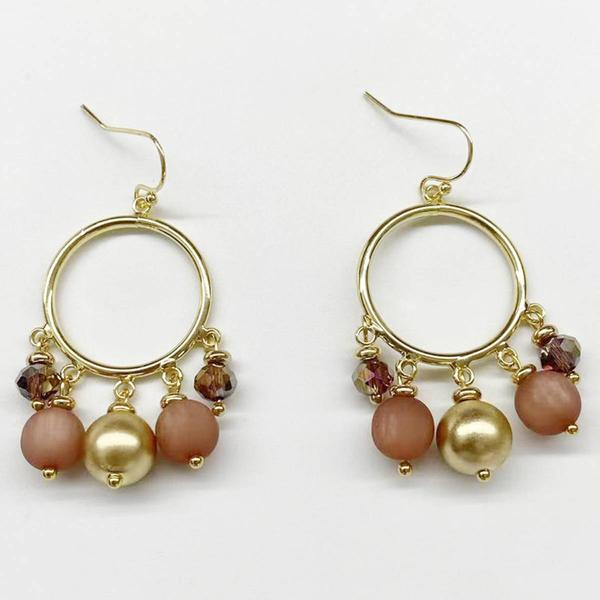 Ashley Cooper(tm) Brown & Gold Beaded Hoop Drop Earrings