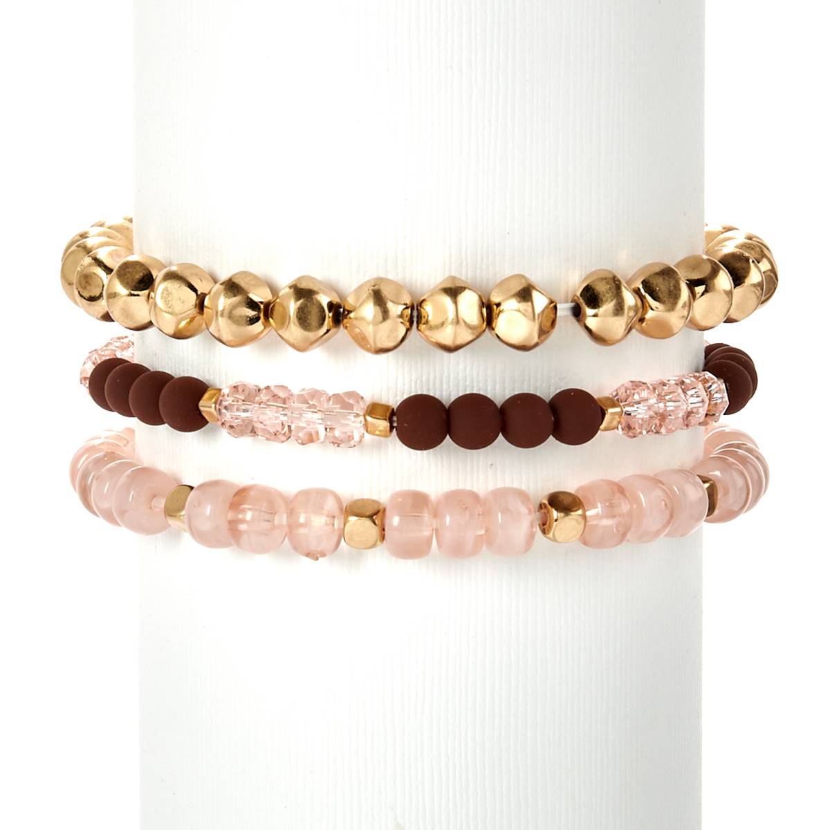 Ashley Cooper(tm) 3pc. Gold-Plated Pink Bead Stretch Bracelet Set