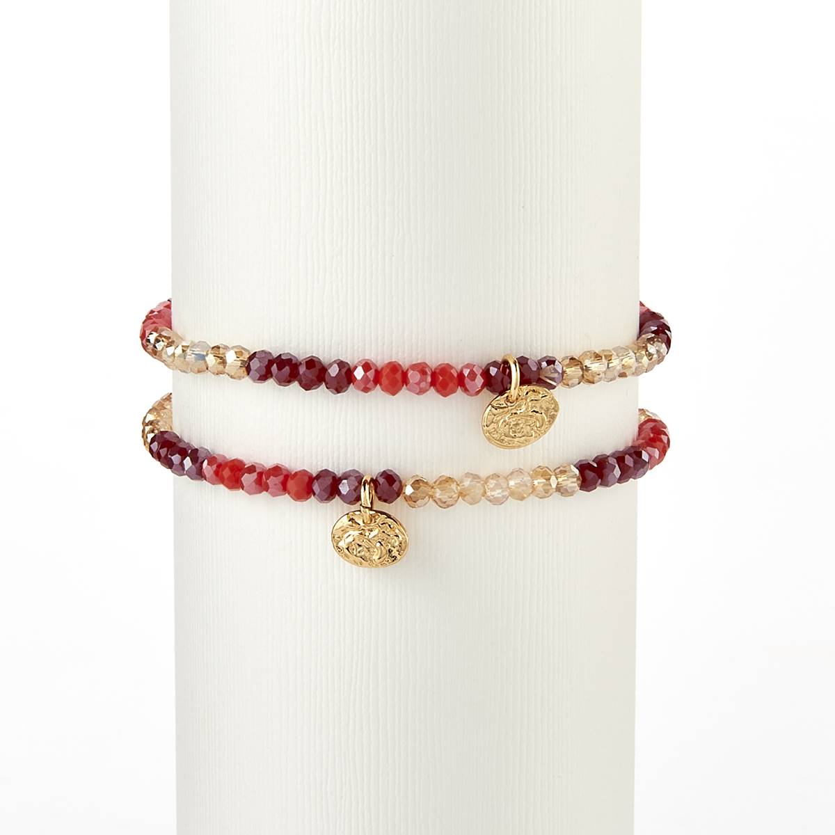 Ashley Cooper(tm) 2pc. Gold-Tone & Red Beaded Stretch Bracelet Set