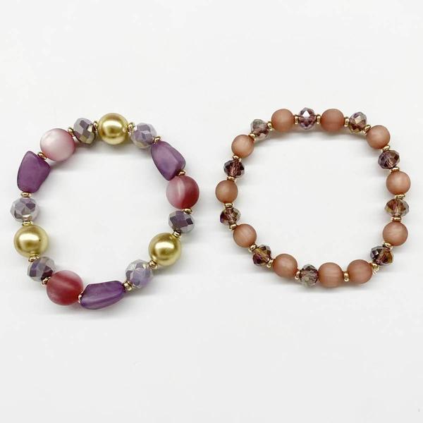 Ashley Cooper(tm) Tonal Mixed Bead Stretch Bracelets w/ Gold Accents