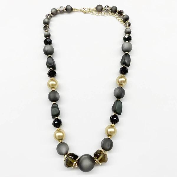 Ashley Cooper(tm) Black Tonal Mixed Bead Necklace w/ Gold Accents
