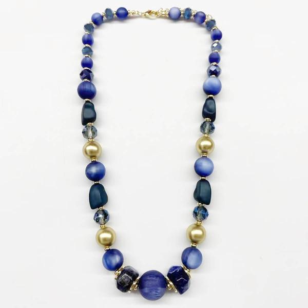 Ashley Cooper(tm) Blue Tonal Beaded Necklace w/ Gold Accents