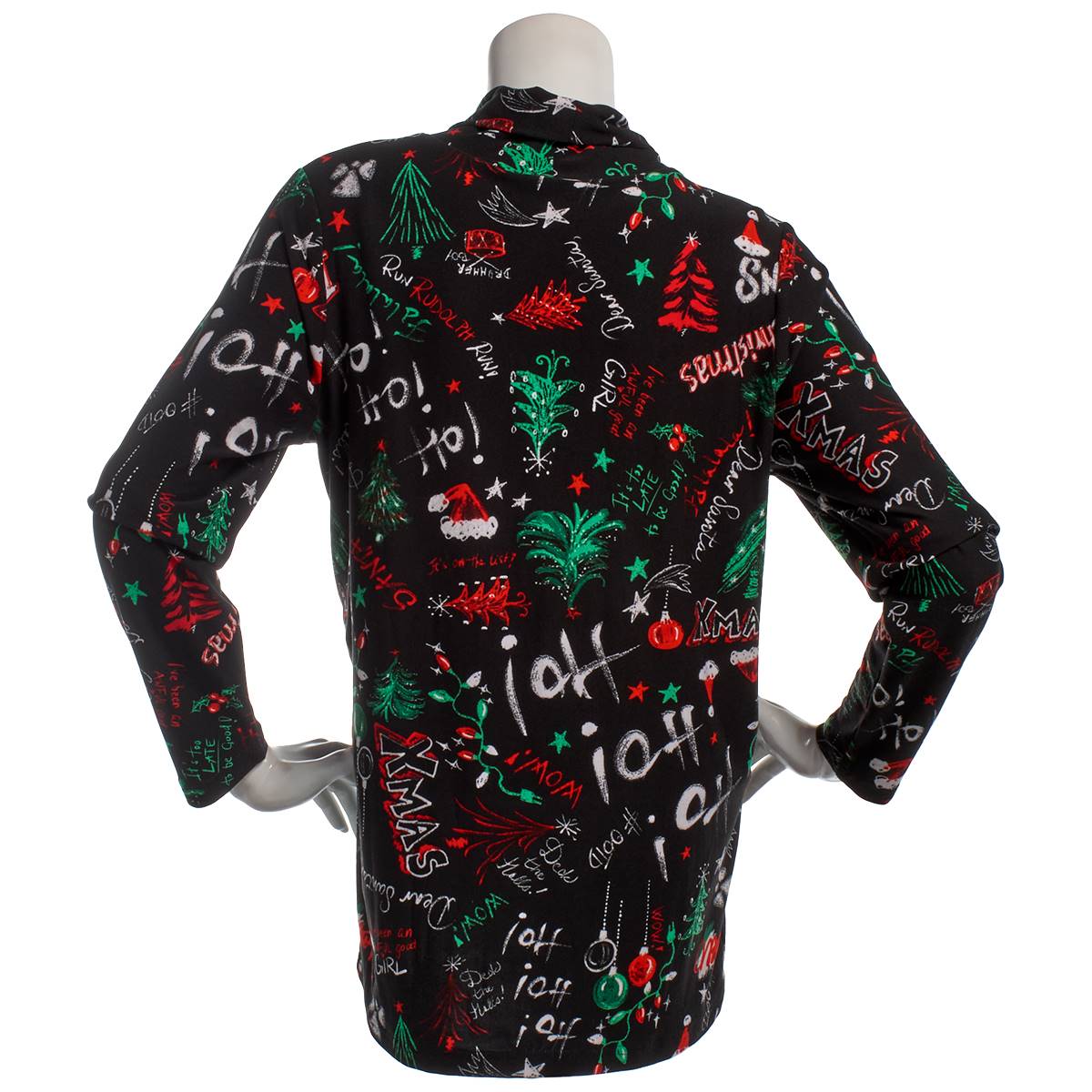 Plus Size Inner Circle Long Sleeve Christmas Graffiti Turtleneck