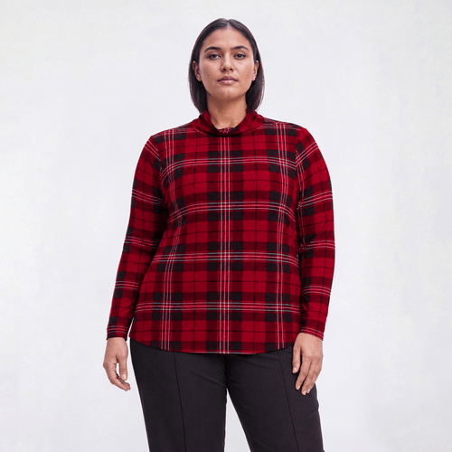 Plus Size Inner Circle Holiday Plaid Turtleneck Tee - Red
