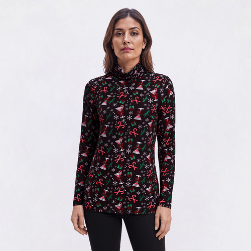 Womens Inner Circle Holiday Martini Turtleneck Tee