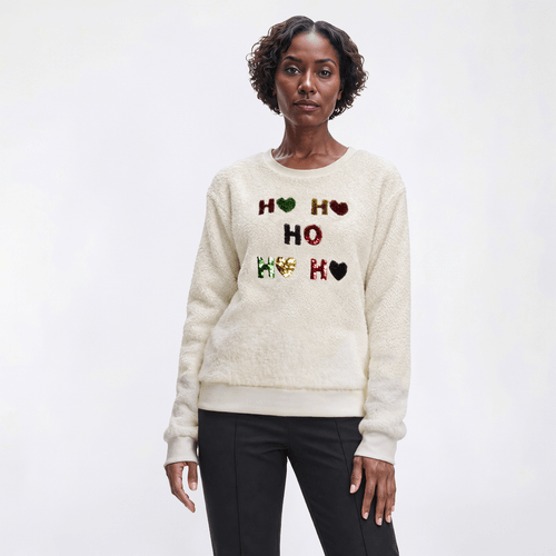 Womens Inner Circle Ho Ho Ho Sequin Sherpa Sweatshirt