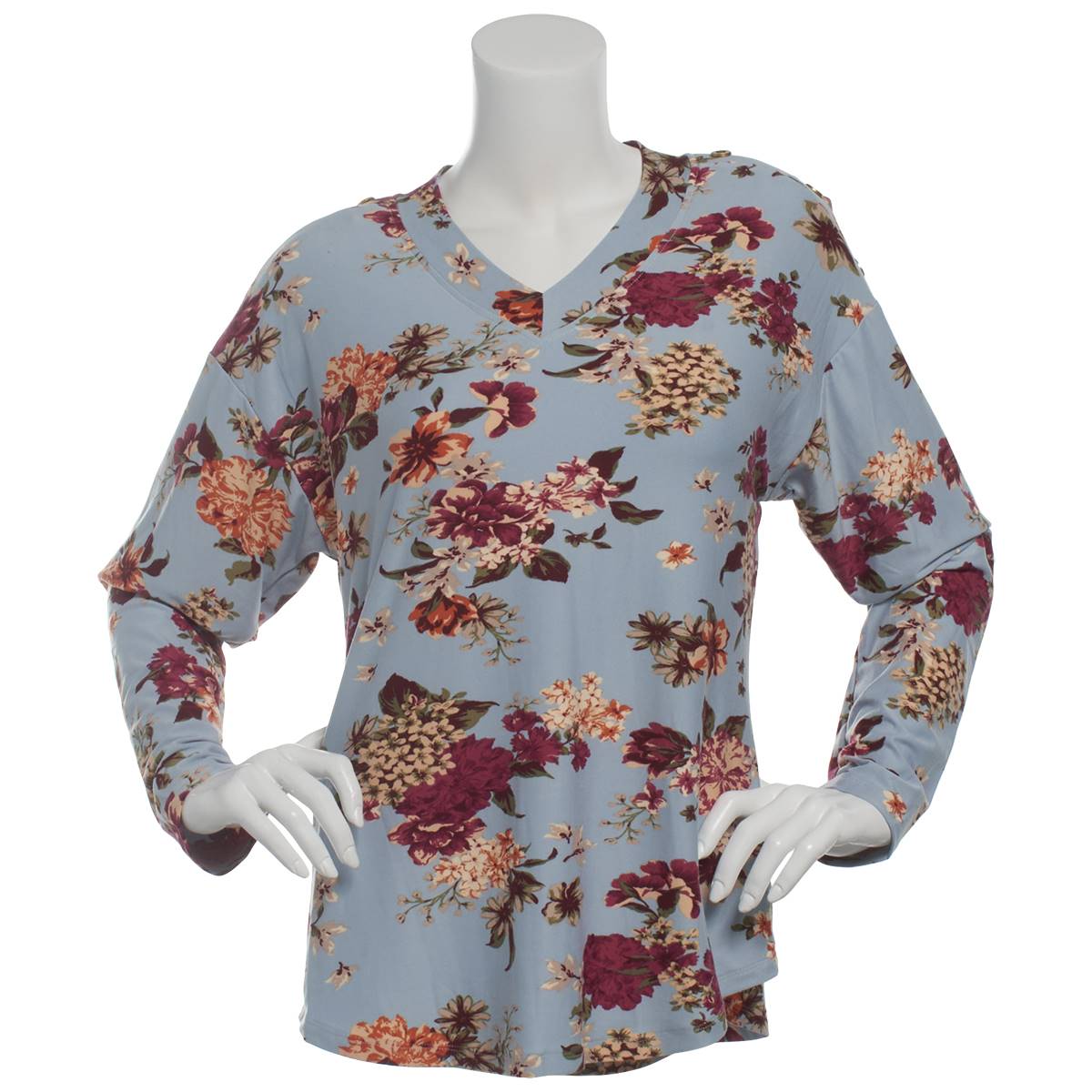 Womens Inner Circle Button Shoulder Floral V-Neck Tee