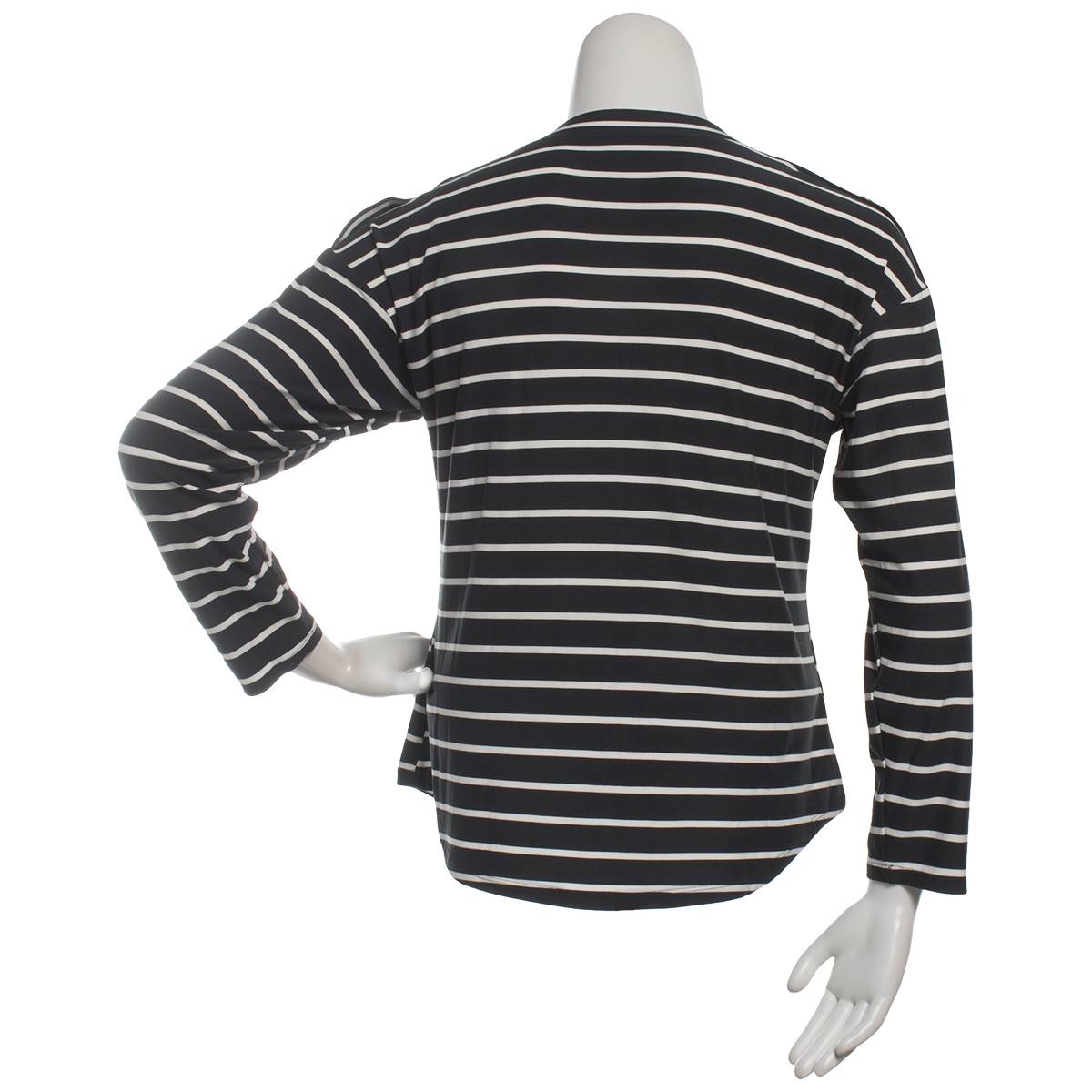 Womens Inner Circle Button Shoulder Stripe V-Neck Tee