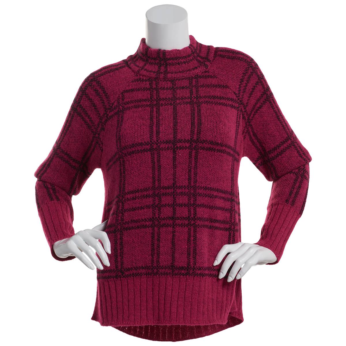 Womens Inner Circle Long Sleeve Plaid Mock Neck Pullover Sweater