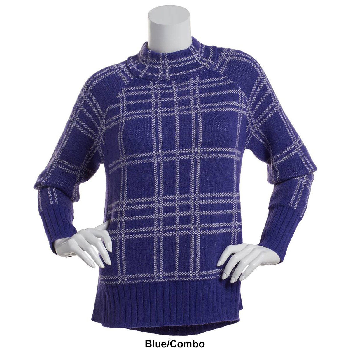 Womens Inner Circle Long Sleeve Plaid Mock Neck Pullover Sweater