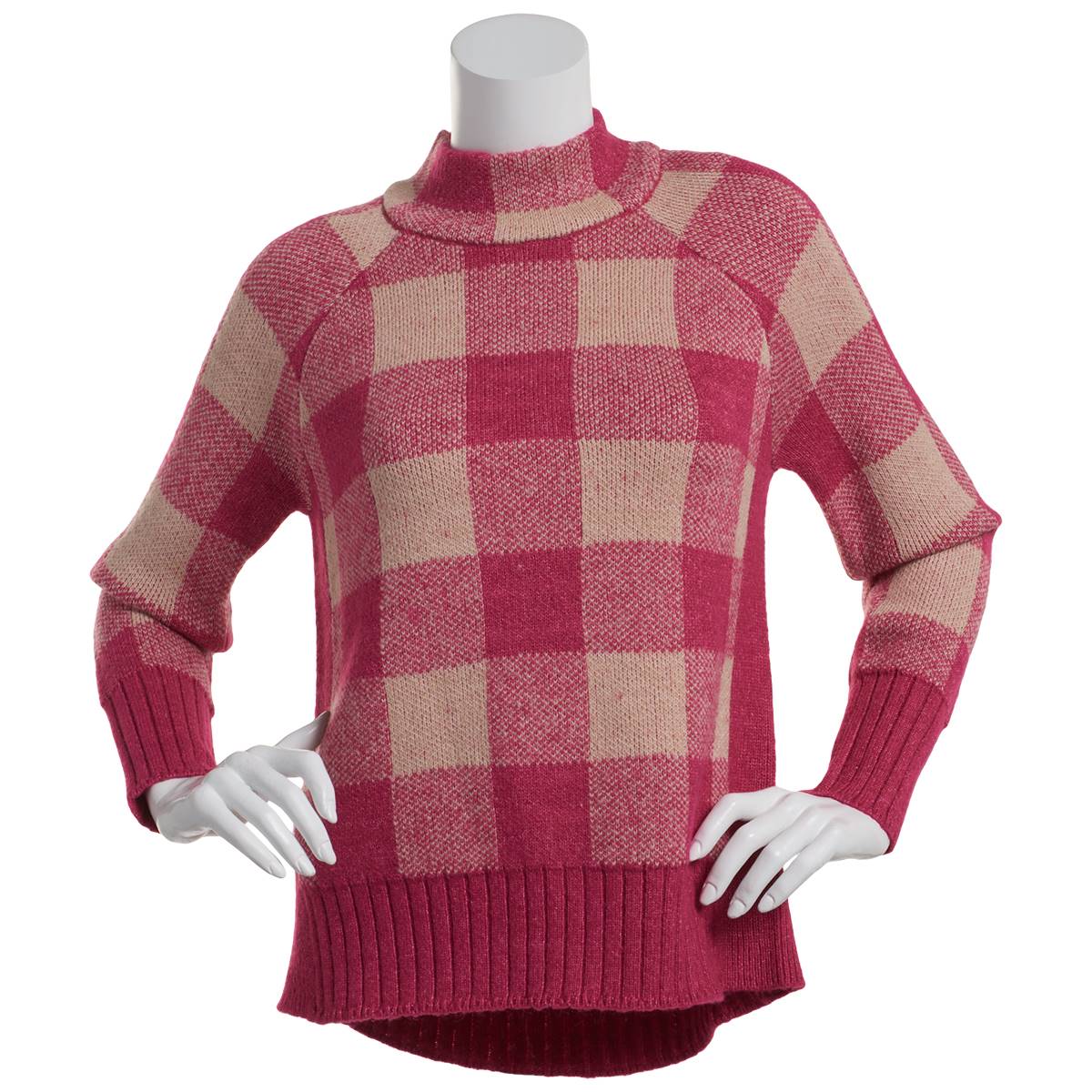 Womens Inner Circel Long Sleeve Plaid Mock Neck Pullover Sweater