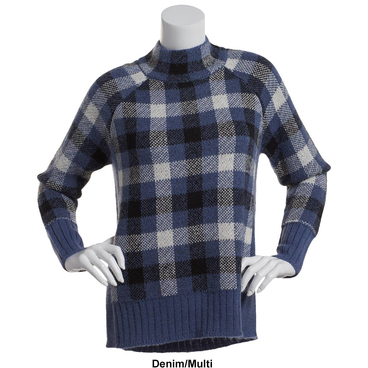 Womens Inner Circle Long Sleeve Mock Neck Checkered Sweater