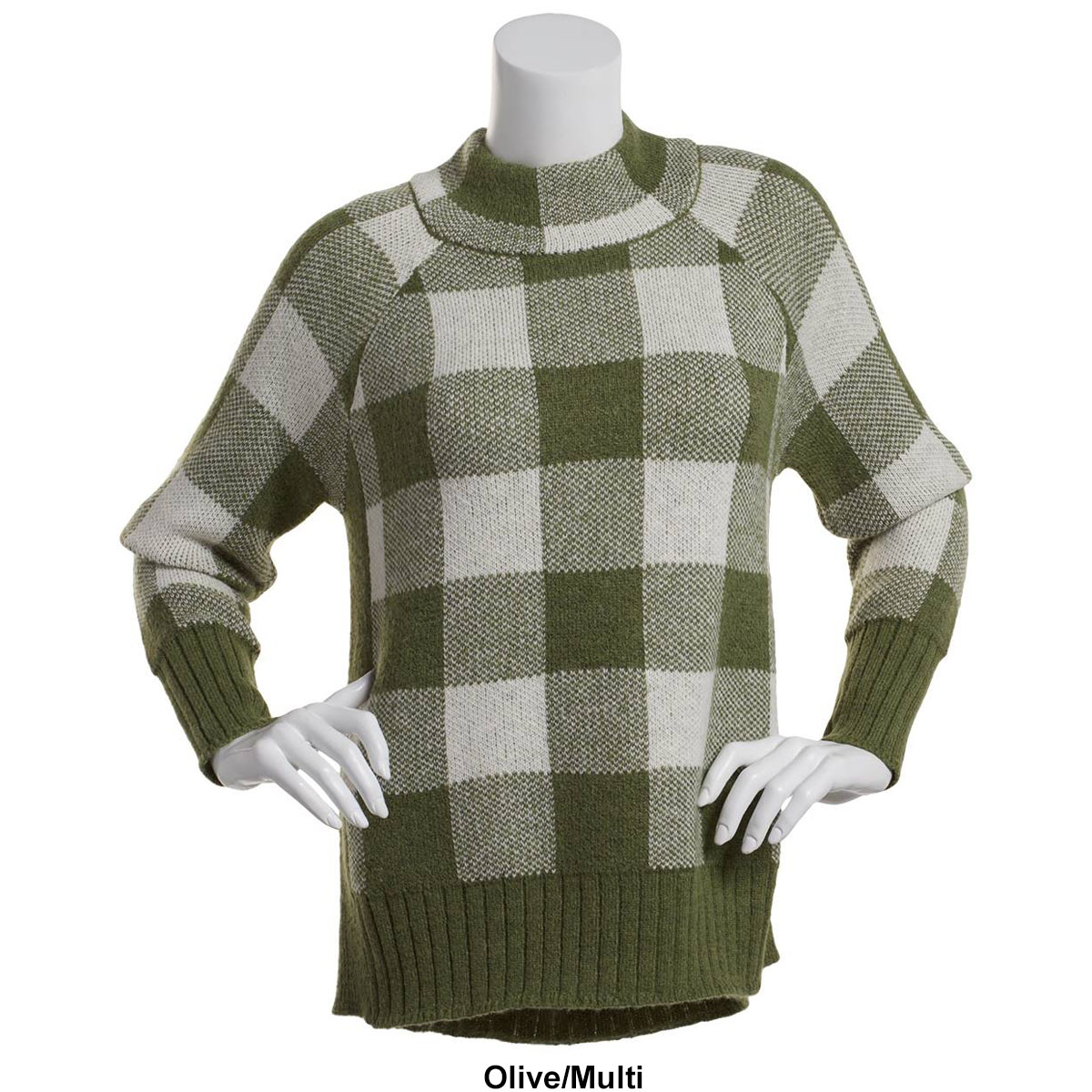 Womens Inner Circle Long Sleeve Mock Neck Checkered Sweater