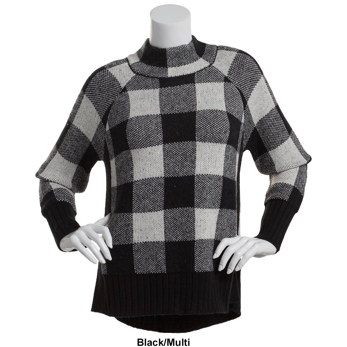 Womens Inner Circle Long Sleeve Mock Neck Checkered Sweater