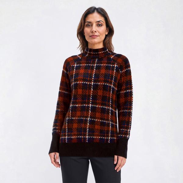 Womens Inner Circle Long Sleeve Plaid Mock Neck Sweater - Black