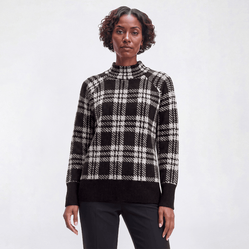 Womens Inner Circle Long Raglan Sleeve Plaid Sweater