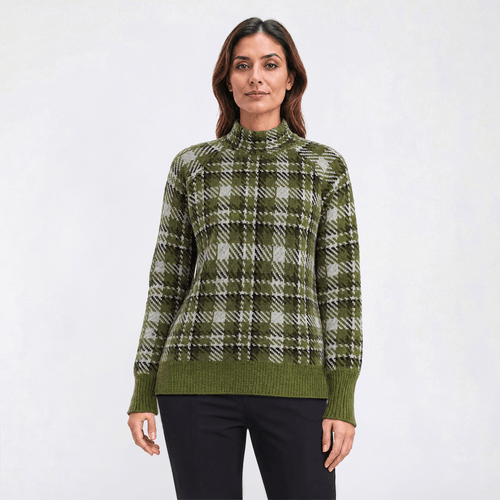 Womens Inner Circle Long Raglan Sleeve Plaid Mock Neck Sweater
