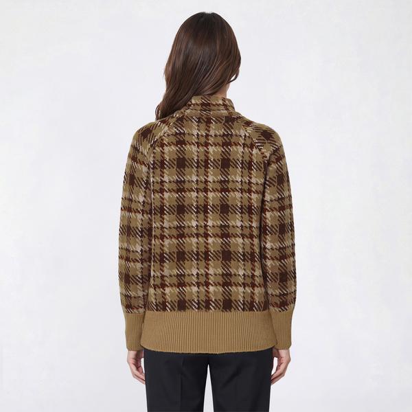 Womens Inner Circle Long Sleeve Plaid Mock Neck Sweater - Taupe alternate view