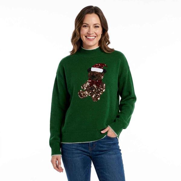Womens Inner Circle Long Sleeve Sequin Santa Hat Teddy Sweater alternate view