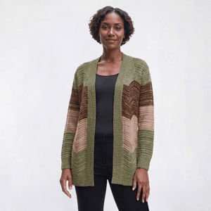 Womens Inner Circle Long Sleeve Chevron Open Front Knit Cardigan alternate view