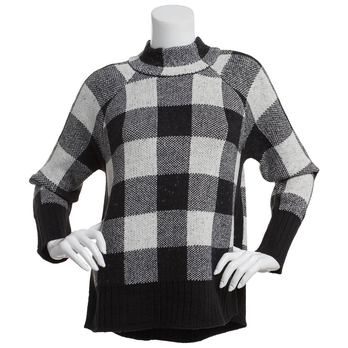 Plus Size Inner Circle Long Sleeve Plaid Mock Neck Sweater