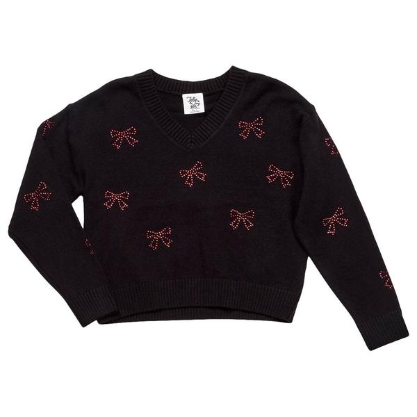 Girls (7-16) Jolie & Joy Rhinestone Bow V-Neck Pullover