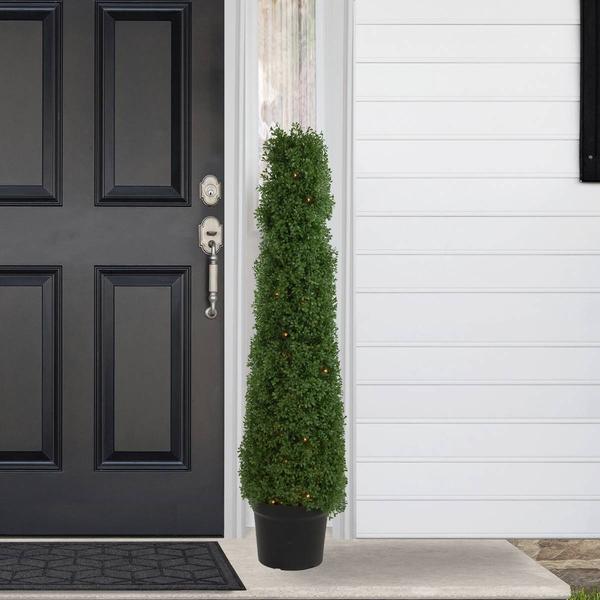 Northlight 4ft. Pre-Lit Artificial Boxwood Topiary Tree alternate view