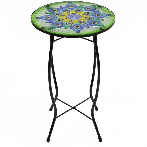 Northlight 19in. Peacock Flower Tail Patio Side Table
