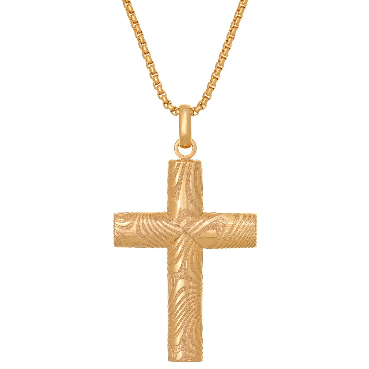 Mens Lynx Steel 24in. Gold-Tone IP Cross Chain Pendant