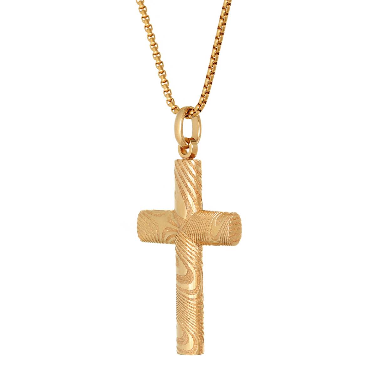 Mens Lynx Steel 24in. Gold-Tone IP Cross Chain Pendant