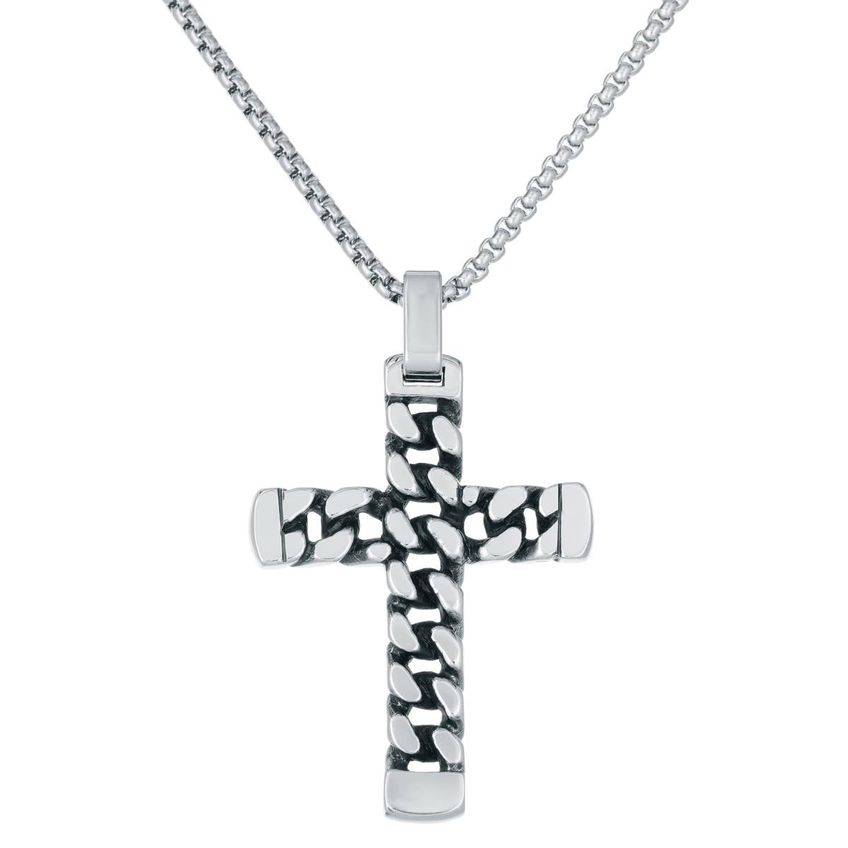 Mens Lynx Stainless Steel 24in. Curb Chain Design Cross Pendant