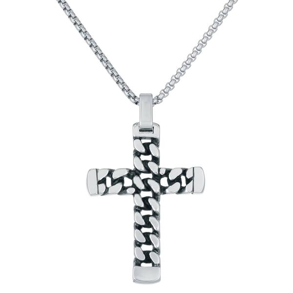 Mens Lynx Stainless Steel 24in. Curb Chain Design Cross Pendant
