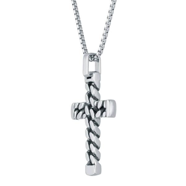Mens Lynx Stainless Steel 24in. Curb Chain Design Cross Pendant alternate view