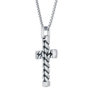 Mens Lynx Stainless Steel 24in. Curb Chain Design Cross Pendant alternate view