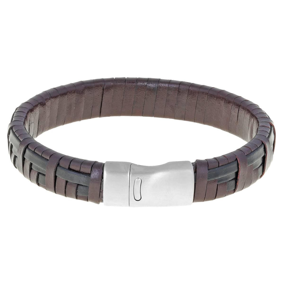 Mens Lynx Stainless Steel Brown & Black Leather Bracelet