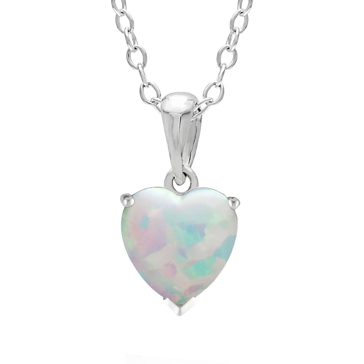 Sterling Silver Opal Heart Pendant