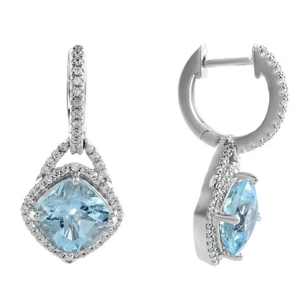 Gemminded 6mm Cushion Aquamarine & 0.35ctw. Diamond Earrings