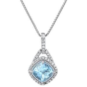 Gemminded 7mm Cushion Aquamarine & 0.21ctw. Diamond Pendant