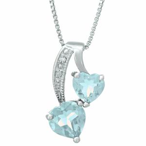 Gemminded 5mm Heart Created Aquamarine & 0.01ctw. Diamond Pendant