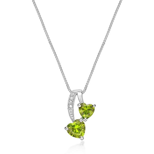Gemminded Sterling Silver 5mm Double Heart Peridot Pendant