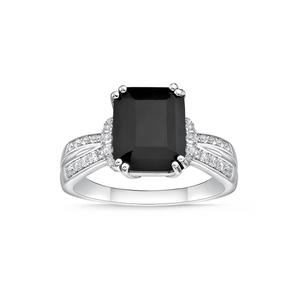 Gemminded Sterling 8mm Cushion Onyx & White Topaz Statement Ring