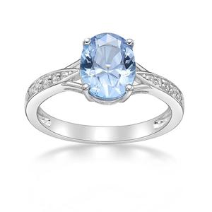 Gemminded Sterling Silver Ring Aquamarine & White Topaz Gemstone