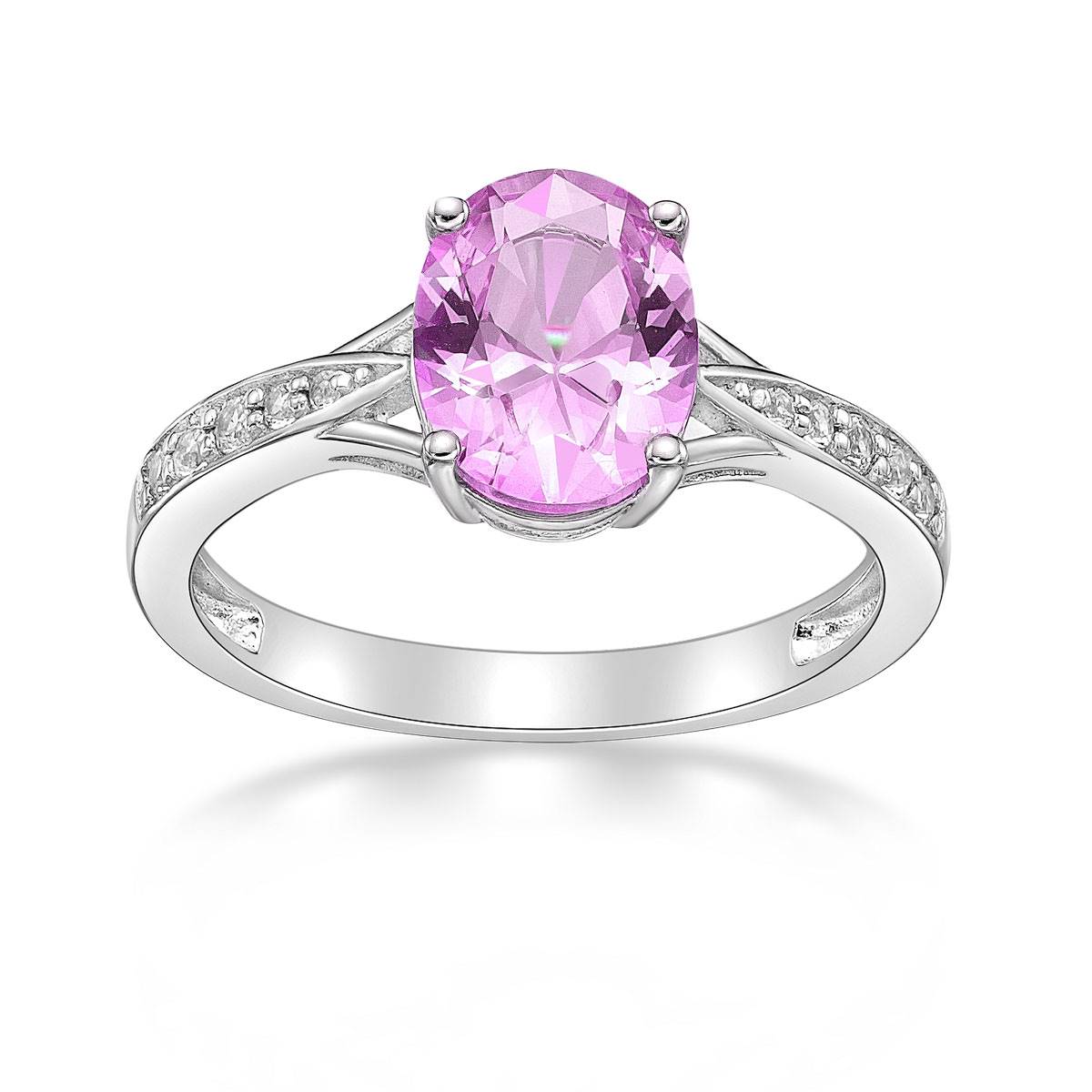 Sterling Silver Ring W/ Pink Sapphire & White Topaz Gemstones