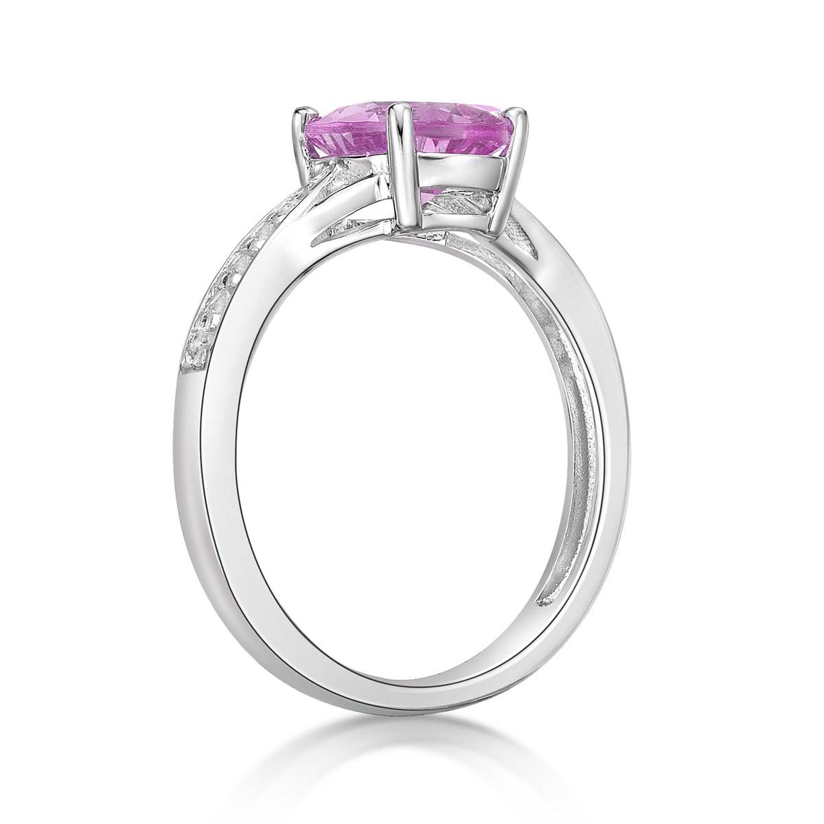 Sterling Silver Ring W/ Pink Sapphire & White Topaz Gemstones