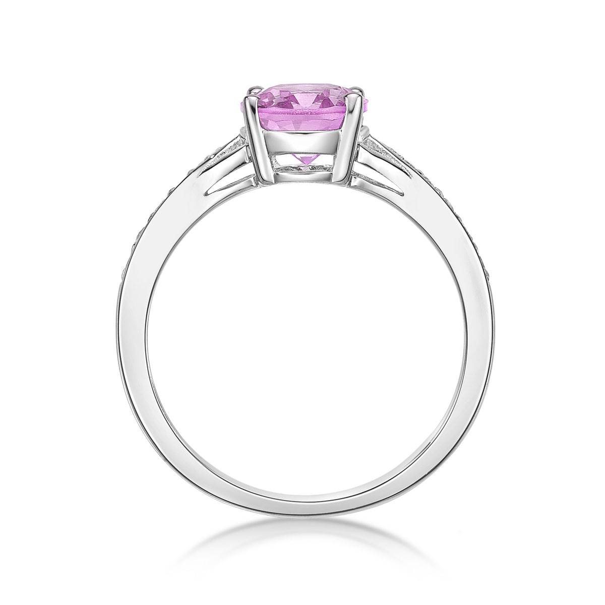 Sterling Silver Ring W/ Pink Sapphire & White Topaz Gemstones