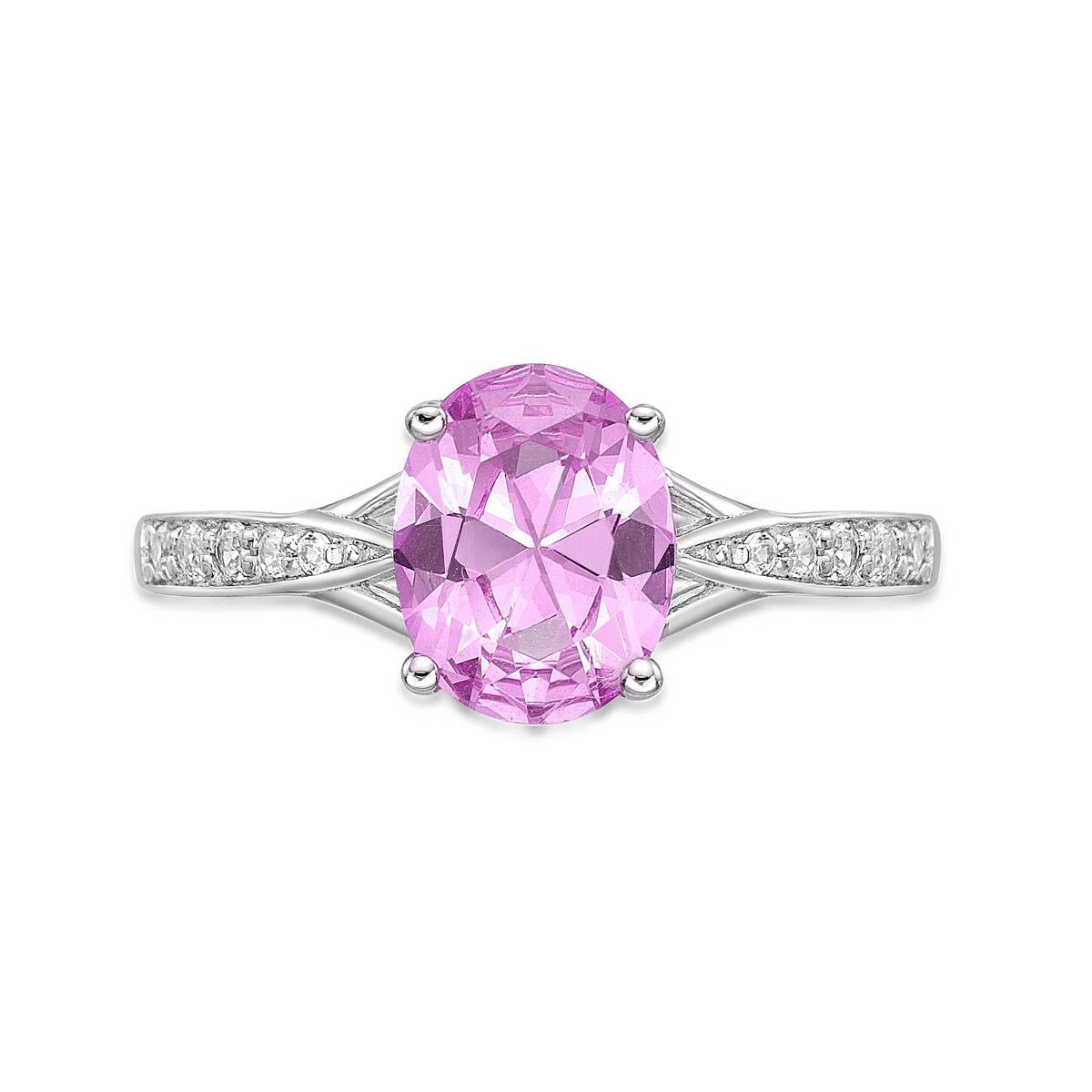 Sterling Silver Ring W/ Pink Sapphire & White Topaz Gemstones