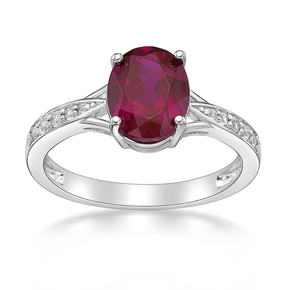 Sterling Silver Ring W/ Created Ruby & White Topaz Gemstones